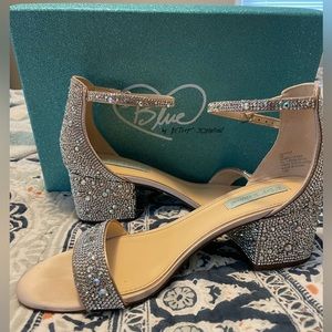Betsy Johnson Sparkling rhinestone embellished block heel.